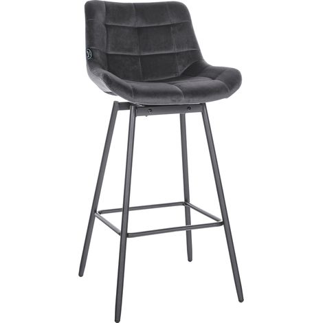 Sgabello da bar girevole x1 con poggiapiedi rivestimento in velluto grigio scuro base a quattro gambe in metallo nero 100005472