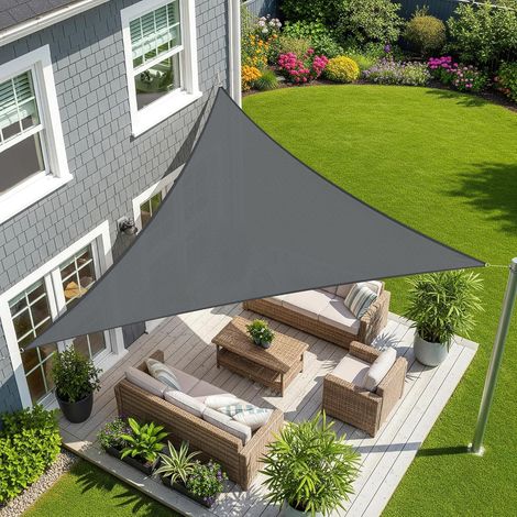 6x6x6m Voile d’ombrage Triangulaire Carré, Toile Imperméable Une Protection des Rayons UV à 95%,pour en Plein air, Jardin & Terrasse,Gris Foncé