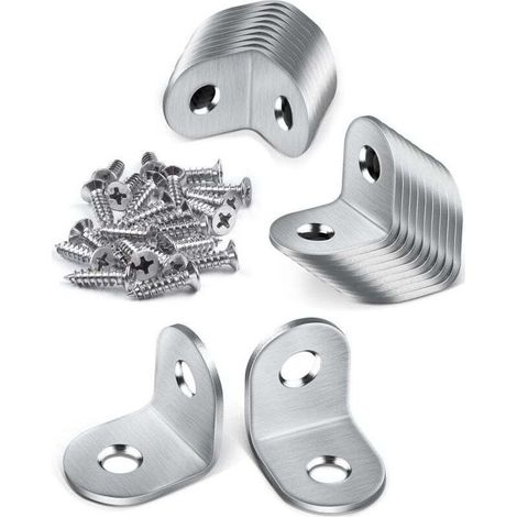 Lot de 20 supports métalliques, supports de fixation 20 x 20 mm, supports de fixation à 90 degrés, supports en acier inoxydable, petits supports métalliques pour la fixation de meubles en bois-Crezuo (1/4)
