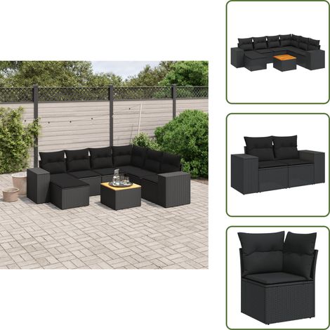 The Living Store 8-tlg. Garten-Sofagarnitur mit Kissen Schwarz Poly Rattan - Gartenmöbel Set - Esszimmergarnitur - Outdoor Möbel - Lounge Garnitur - Rattan Gartenmöbel (1/5)