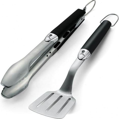 Weber Premium Grillbesteck Kompakt 2-teilig, Edelstahl, schwarz