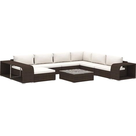 10-tlg. Garten-Lounge-Set mit Auflagen Poly Rattan Braun vidaXL (1/5)