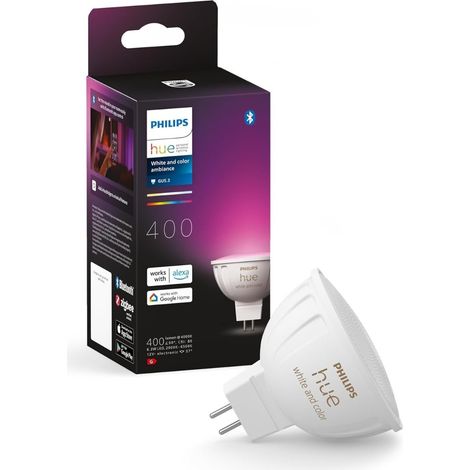 Ampoule connectée - PHILIPS HUE - MR16 - Lumiere blanche et colorée - Compatible bluetooth - Fonctionne avec App et voix