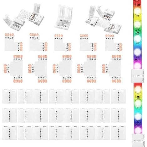 LED Strip Connector 4 Pin 10mm LED Strip Connectors Pieces Led Strip Connector for RGB LED Strip 5050 3528 (1/5)