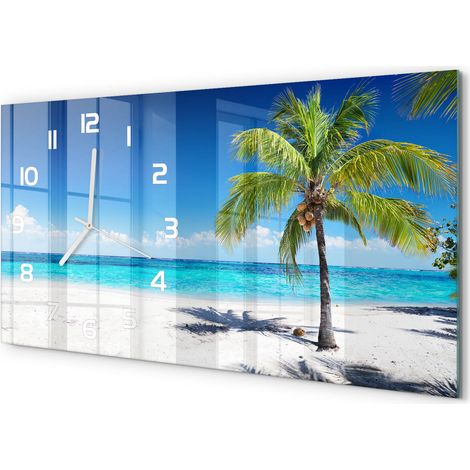 Horloge Murale Panoramique Moderne 60x30 cm Verre Trempé Sans Tic-Tac Plage tropicale (1/5)