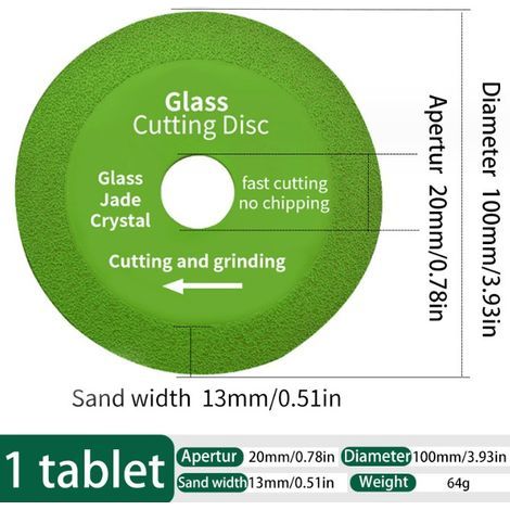 Glastrennscheibe – 100 mm Diamanttrennscheibe – Für Winkelschleifer – Zum Schneiden und Schleifen von Keramik, Fliesen, Kristall und Jade – 1 Stück (1/5)
