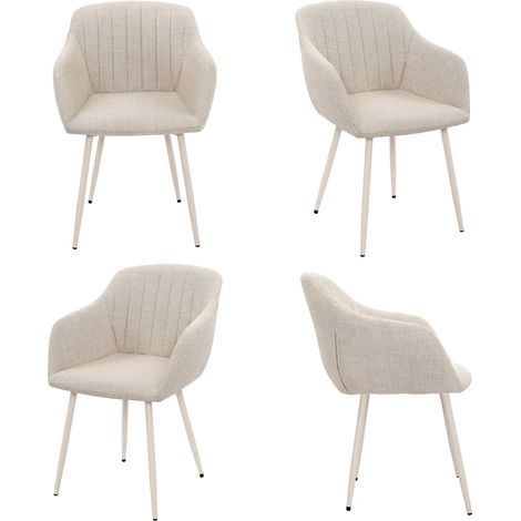 Goeurvant Sillas de comedor minimalistas con asiento ancho y reposabrazos ergonómicos, combinación de confort y elegancia - Juego de 4 - Beige - Tela texturizada (1/5)