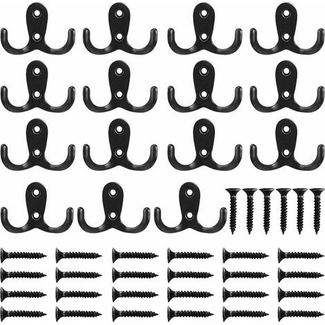 Juego de 15 ganchos dobles antiguos negros, de montaje en pared con tornillos, para el hogar, estanterías y baño. Negro. (1/5)