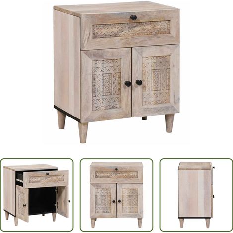 Massivholz Nachttisch - Nachttisch mit Speicher Beige 50 x 33 x 60 cm Massivholz Akazie (1/5)