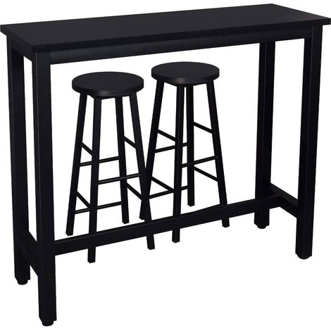WOLTU Set Tavolo e 2 Sgabelli da Bar Contatore Cucina Tavolino Legno e Metallo Nero (1/5)