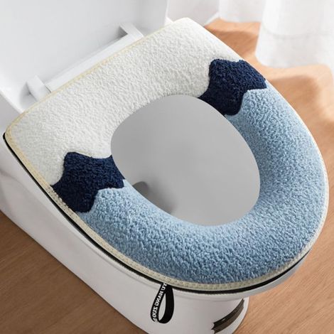Set mit 2 ovalen grauen Toilettensitzbezügen, dick/weich + Griff, waschbar.
