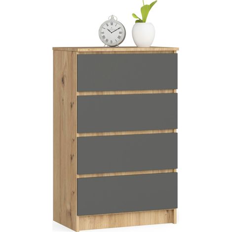 Akord – Commode enfant 4 tiroirs 60 cm – Panneau stratifié gris graphite et chêne artisan – Dimensions 60x40x99 cm – Meuble moderne pour chambre (1/5)