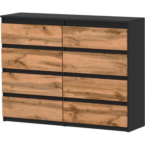 Commode enfant 120 cm – Noir mat et chêne Wotan – 8 tiroirs spacieux – Montage simple avec notice (1/5)