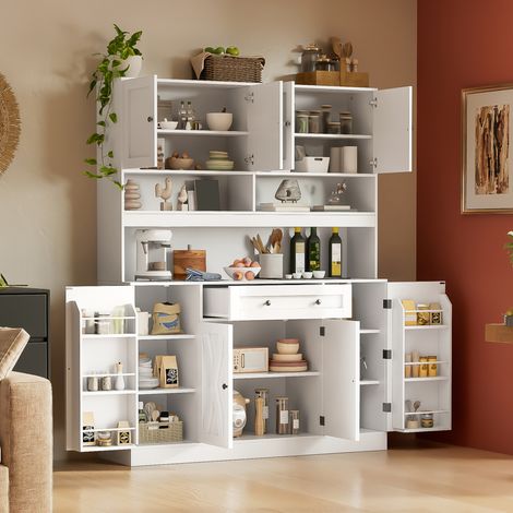Credenza da cucina 140x40x185 cm con piano, collegamento elettrico, cassetto e ripiani MDF (1/5)