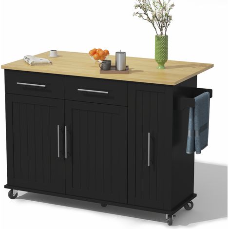 Carrello da Cucina con 2 Cassetti, Organizer Estraibile a 3 Livelli e Piano Ribaltabile, con Ruote, 120 x 40 x 90 cm (1/5)