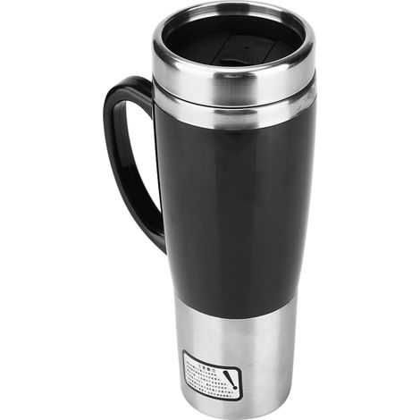Elektrischer Edelstahl-Autobecher mit Heizfunktion, Kaffee-/Teetasse, schwarz, für Winterreisen, 12 V (1/5)