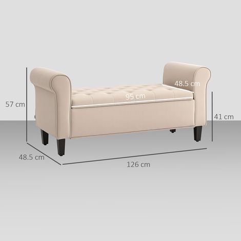 Banquette-lit en velours (avec rangement et accoudoirs), 126 x 48,5 x 57 cm, beige (1/5)