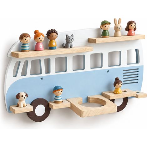 Relaxdays Étagère Toniebox magnétique, 25 Tonies, bus, H x L x P : 32 x 62 x 13 cm, étagère pour figurines Tonie, bleue (1/5)