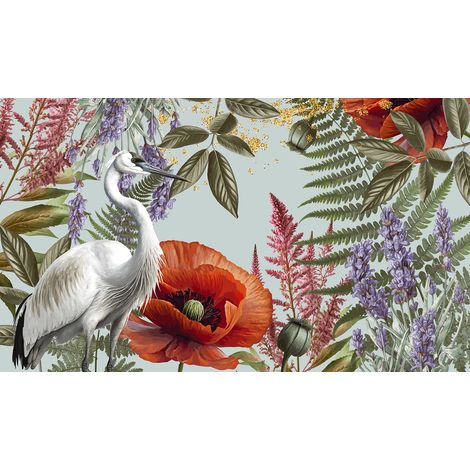 Papier peint panoramique - Fleurs Oiseau - 130 cm x 76 cm (1/2)
