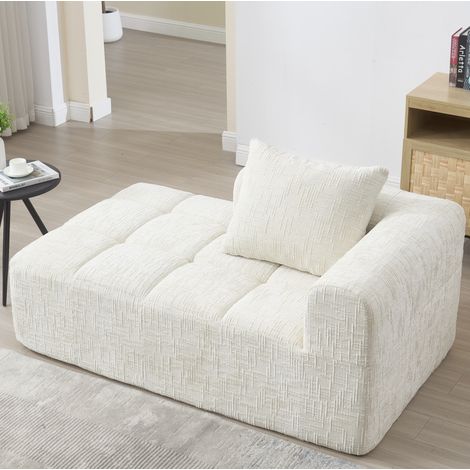 Chaiselongue-Sofa mit Seitentaschen Chenille Beige OKMYHOME (1/5)
