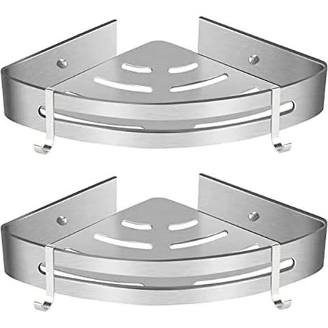 royaluxe - Étagère de douche d'angle Étagère de salle de bain Pas de perçage Panier de douche Adhésif mural en aluminium Panier de douche Organisateur de shampoing (Triangle 2pcs) (1/4)