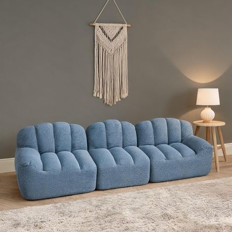 Canapé modulable 3 places bleu en tissu polaire granuleuse (1/5)