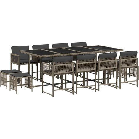 Maison Exclusive - Set da Pranzo da Giardino 13pz con Cuscini Grigio in Polyrattan