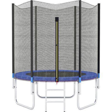Trampoline Fitness Élastique Rond avec Filet de Sécurité et Échelle Ø180x200 cm pour Jardin Bleu Enfant et Adulte (1/5)