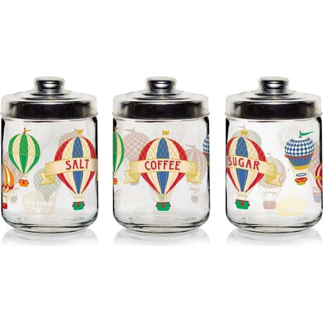 Tris Barattoli Mongolfiere In Vetro Decorato M98850 - 800Cc