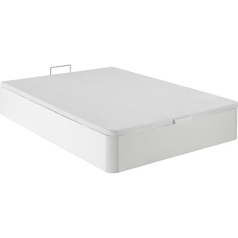 Vente-Unique – Sommier coffre 120 x 200 cm – Blanc mat – Capacité de rangement 560 L – Ouverture verticale – Éco-responsable fabriqué en Europe