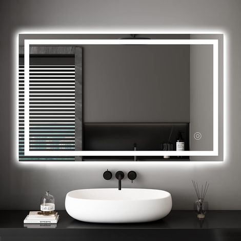 Dripex Miroir de salle de bain, Miroir mural LED avec éclairage, interrupteur tactile et fonction anti-buée, Blanc froid (6400 K), Miroir lumineux économe en énergie – 60 x 100 cm (1/5)