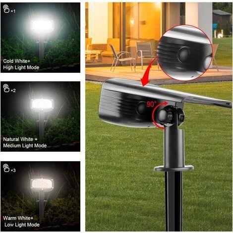 Solarbetriebene Gartenleuchten für den Außenbereich: 34 LEDs, IP67 wasserdicht, kabellose 2-in-1-Solar-Wandleuchten für Gartenwege, Terrassen und Einfahrten, 2er-Pack, 3 Farbtemperaturen (1/4)