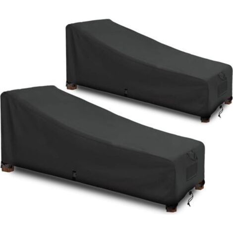 Housse de Chaise Longue Imperméable Housse Bain de Soleil Tissu Oxford 420D Noir (208x76x79/41cm)-2PCS (1/4)