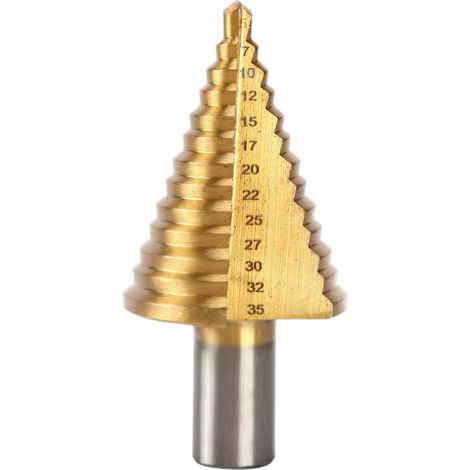 Foret Étagé Ø 5-35 mm, 13 Étagés Foret Conique en Métal, Porte-embout en Acier Inoxydable, Fraise Metal, pour Visseuse Sur Métal Acier, Bois, Laiton, Aluminium, Plastique (1/5)
