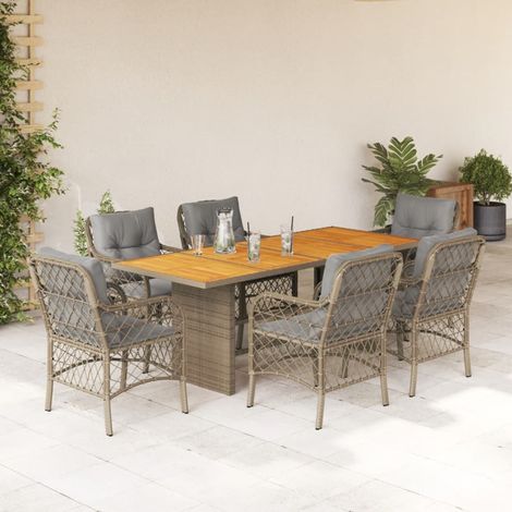 7-tlg. Garten-Essgruppe mit Kissen Beigemischung Poly Rattan vidaXL