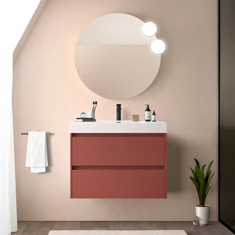 Mobile bagno sospeso 80 cm rosso satinato con due cassetti e lavabo in resina Gaya (1/5)