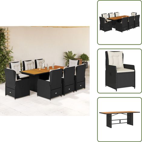 Mesa de jardín - vidaXL Set de comedor de jardín 9 pzas y cojines ratán sintético negro - Cojines para sillas