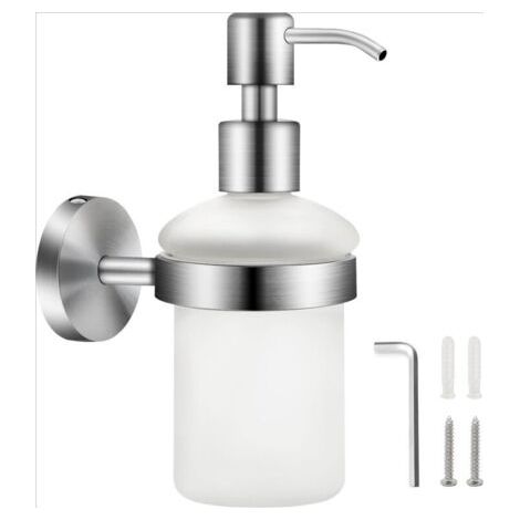 Distributeur de Savon Mural en Matt Verre 200ML 304 Acier Inoxydable Distributeur de Pompe à Presser Mural Salle de Bain Distributeur Gel Douche Shampoing Bouteille Distributeur de Porte-Savon (1/5)