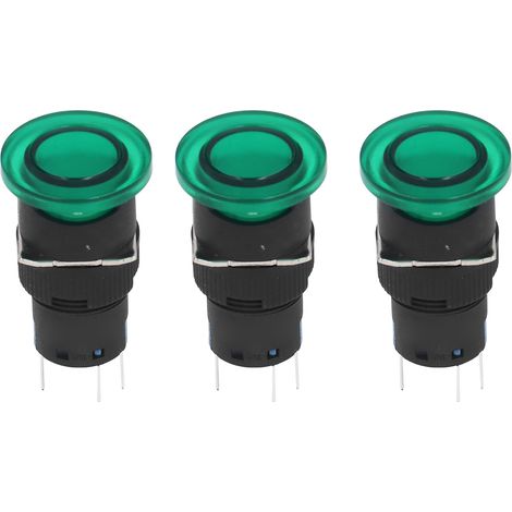 25-teiliger, verriegelbarer Pilz-Druckknopf, Rundkopfschalter mit grüner Kontrollleuchte, LA16-11MDS-GAC, 12V DC, selbsthaltend, für Bedienfeld. (1/5)