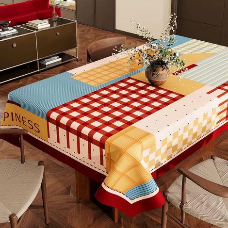 Mantel rectangular de hule, impermeable y resistente a las manchas, estilo patchwork para exteriores, de PVC, protector de mesa para comedor y cocina (amarillo + azul, 120x160cm) (1/5)