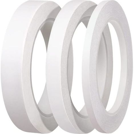 Lot de 3 rouleaux de ruban adhésif double face pour cadeaux, photos et papiers peints, 75 mètres, largeurs 18, 12 et 6 mm (1/4)