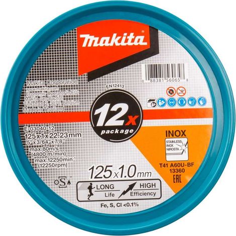 Makita - Disco de corte para acero inoxidable 125x22,23 mm, 12 piezas E-03040-12