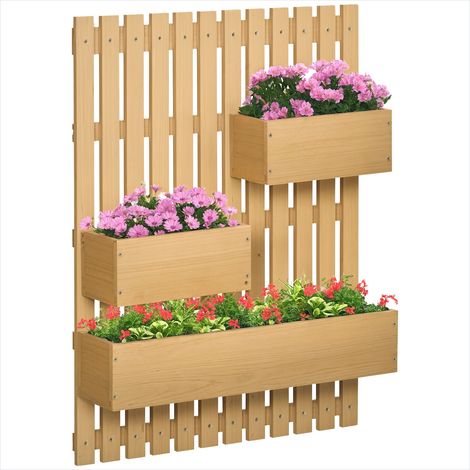 Porte-plantes Jardinière murale 3 bacs avec treillis pour balcon (1/5)