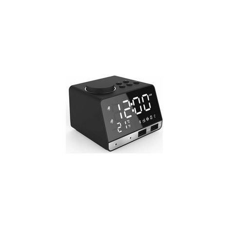 Miroir horloge radio LED double réveil, enceinte Bluetooth sans fil, port USB, FM, noir –