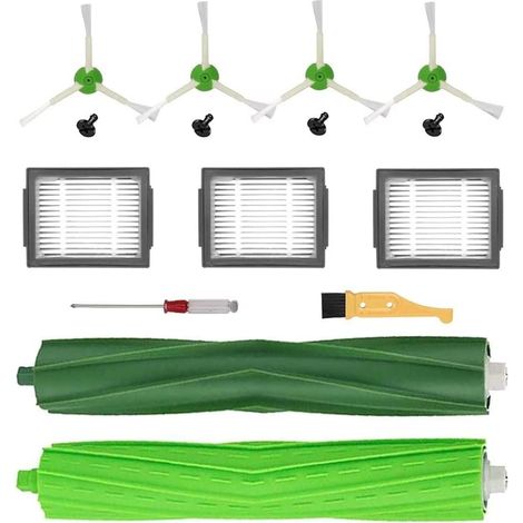 Pièces de rechange pour aspirateur iRobot Roomba i7 i7+ i3 i3+ i4 i6 i6+ i8 i8+ E5 E6 E7 : 1 jeu de brosses en caoutchouc multi-surfaces, 3 filtres HEPA et 4 brosses latérales.