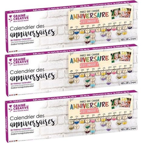 3 calendriers des Anniversaires en bois 40 x 12 cm (1/3)