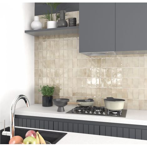 Carrelage mur effet zellige beige 7,5x15 cm MANACOR BEIGE ARGILE (vendu par boite de 0,50m2)