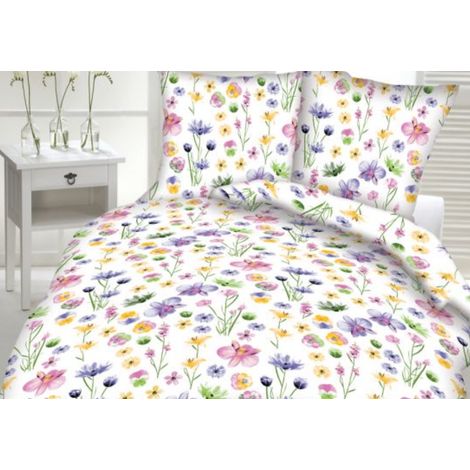 Juego de ropa de cama hecho de corteza de 160x200 con un estampado floral sobre fondo blanco. (1/2)
