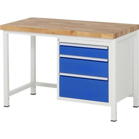 Rau Werkbank höhenverstellbar 8159A1, B1250xT700xH840-1040mm, 3x Schublade-TA (1/5)