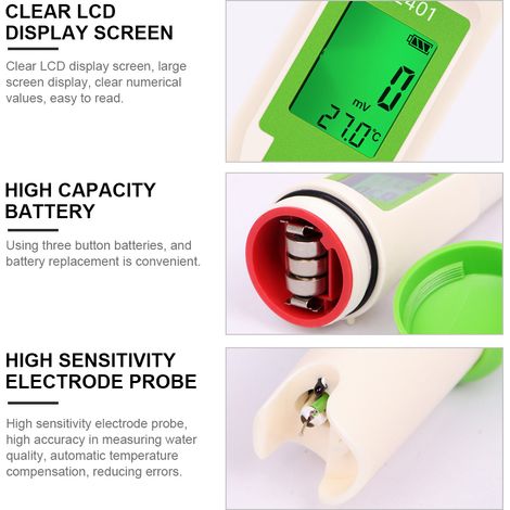 Stylo testeur de chlore 4 en 1, instrument de mesure de la teneur en eau, testeur de potentiel d'oxydoréduction (ORP) et de température H2 pour piscine (1/5)